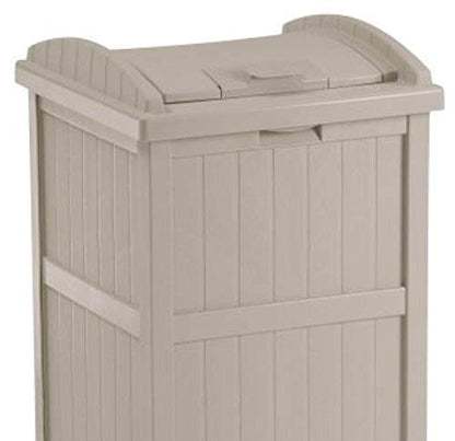 Suncast 30-33 Gallon Deck Patio Resin Garbage Trash Can Hideaway, Taupe (4 Pack) - color: Taupe, size: 4 Pack