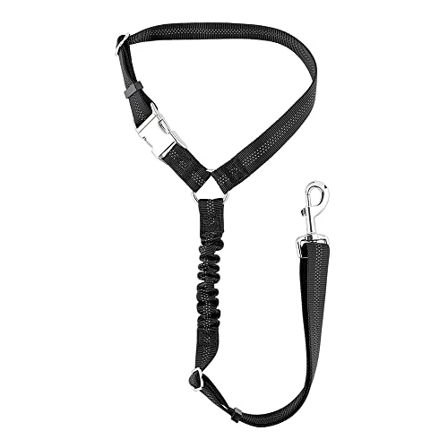 Plutus Pet Dog Seat Belt for Car Headrest, Reflective and Adjustable Restraint with Elastic Bungee for Safety, Vehicle Seatbelt Harness for Small Medium Large Dogs and Cats - color: Black