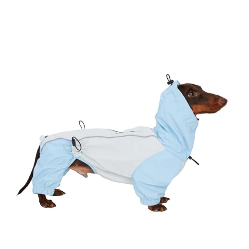 Dachshund Dog Raincoat with Legs, Waterproof Full Body Jacket, Hooded Outdoor Windbreaker for Small & Medium Dogs, Mini Dachshund Puppy Coat (Blue,M(13-17 lbs)) - size: Medium (13-17 lbs)