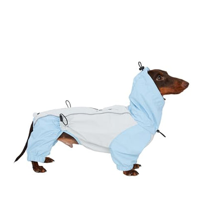 Dachshund Dog Raincoat with Legs, Waterproof Full Body Jacket, Hooded Outdoor Windbreaker for Small & Medium Dogs, Mini Dachshund Puppy Coat (Blue,S(9-13lbs)) - size: Small (9-13lbs)