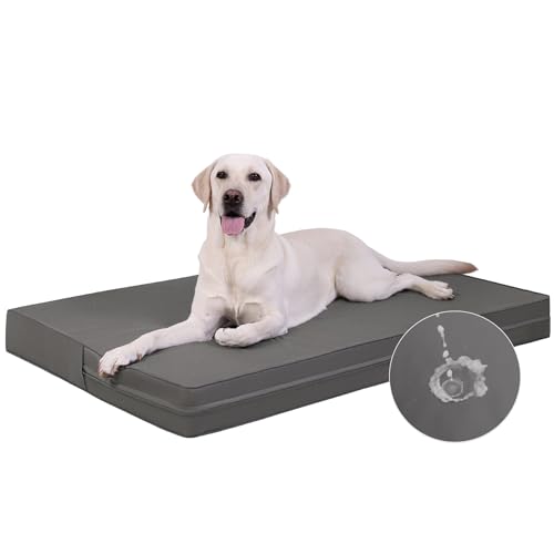 Vonabem Outdoor Waterproof Large Dog Bed Washable, Wipeable Leather Pet Bed with Removable Cover Reversible, Durable Foam Orthopedic Anti-Slip Dog Pads Wipeable 36"x27" Grey - color: Grey, size: Large(36x27x3)