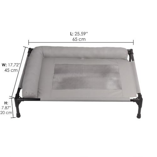 ALPHA TEC Elevated Dog Cot Bed with Plush Padded Bolster, High-Ventilation Mesh, Steel Frame, Non-Slip Feet, Gray (Large)