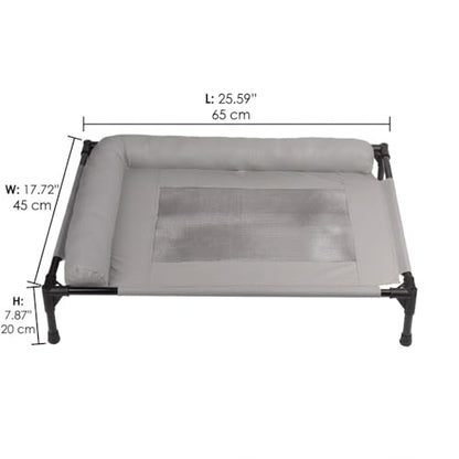 ALPHA TEC Elevated Dog Cot Bed with Plush Padded Bolster, High-Ventilation Mesh, Steel Frame, Non-Slip Feet, Gray (Large)