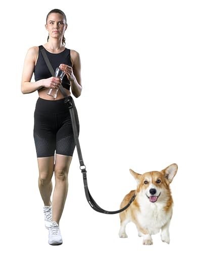 Hands Free Dog Leash & Car Seatbelt, 5.3-7.9ft Crossbody Dog Belt with Dual Soft Handles, Shock-Absorbing, 360° Clip, Reflective Design for Walking, Running, Hiking, Travel. (Black) - color: Black, size: Medium-5.3-7.9ft