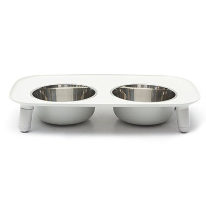 Messy Mutts Elevated Double Feeder with Stainless Bowls | Adjustable Height 3”, 5”, or 10” | Adjustable Standing Feeder for Dogs | 5 Cups per Bowl | Light Grey - color: Light Grey