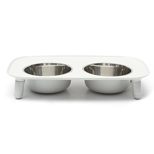 Messy Mutts Elevated Double Feeder with Stainless Bowls | Adjustable Height 3”, 5”, or 10” | Adjustable Standing Feeder for Dogs | 5 Cups per Bowl | Light Grey - color: Light Grey