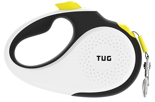 TUG 360° Tangle-Free Retractable Dog Leash with Anti-Slip Handle | 16 ft Strong Nylon Tape | One-Handed Brake, Pause, Lock (Medium, White/Neon Yellow) - color: White/Neon Yellow, size: Medium