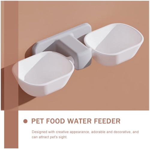 LALAFINA Wall-Mounted Cat Double Bowl Pet Feeder with Water and Food Containers, White Plastic Feeding Station for Cats and Small Dogs, Space-Saving Wall Holder for Home Use