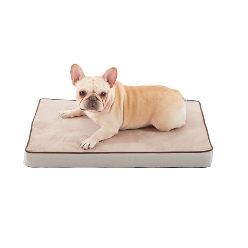 Orthopedic Memory Foam Dog Bed, Cooling Dog Beds for Medium/Large Dogs -Waterproof Pet Bed for Crate with Removable Washable Cover (M(29inch,45Lbs)) - color: Khaki Short Plush, size: Medium-29"x 18" x 3"