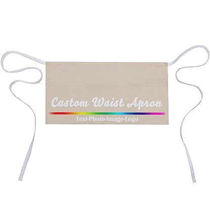 sophiehome Custom Waist Apron with Pockets Add Photo Logo Name Personalized Waiter Server Short Aprons for Kitchen - color: Natural