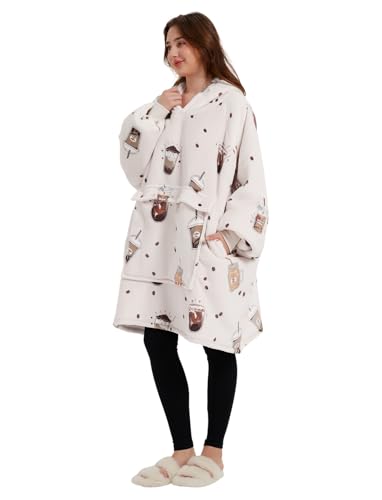 KFUBUO Wearable Blanket Hoodie for Adults Sherpa All Patterns Oversized Sweatshirt Blanket with Pocket - color: Milk Tea, size: Adult