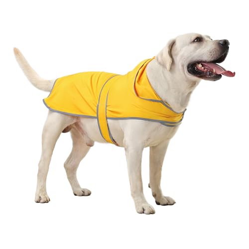 Dog Raincoat, Waterproof Dog Rain Jacket with Hood, Adjustable Rain Coat Poncho with Reflective Strips & Leash Hole for Large Medium Small Dogs Puppies, Lightweight Pet Clothes - color: Yellow, size: X-Large