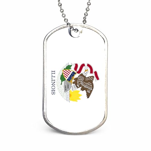 US States Flags Dog Tag Necklace, Custom Military ID Tags, Personalized Laser Engraved or Embossed Stainless Steel - style: Illinois Flag