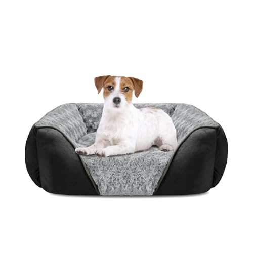 INVENHO Medium Dog Bed Rectangle Washable Orthopedic Soft Calming Sleeping Pet Cuddler with Anti-Slip Bottom - color: Black, size: M(25"x 21"x 8")