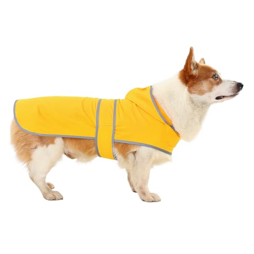 Dog Raincoat, Waterproof Dog Rain Jacket with Hood, Adjustable Rain Coat Poncho with Reflective Strips & Leash Hole for Large Medium Small Dogs Puppies, Lightweight Pet Clothes - color: Yellow, size: Large