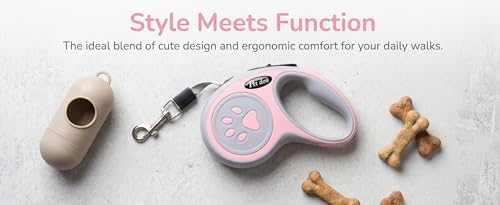Retractable Dog Leash for Small Medium Dogs One-Click Brake & Lock Anti-Slip Ergonomic Handle 360° Tangle-Free Zinc Alloy Hook Durable ABS Casing-9.84feet Pink - color: Pink, size: 1