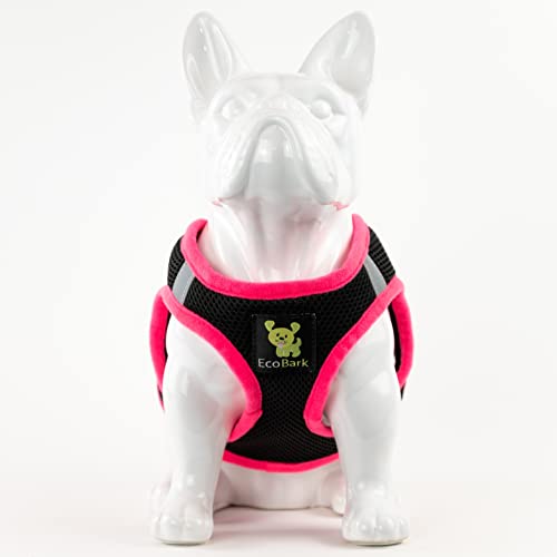 EcoBark Step in Dog Harness - Eco-Friendly Teacup Dog Harnesses for XXS, XS, and Small Dogs - Reflective and Adjustable Mini Body Halter Vest -Tiny Soft Mesh Toy Breed Harness (XXXS, Black and Pink) - color: Black and Pink Trim, size: XXXS- 2 to 3 lbs- Ch