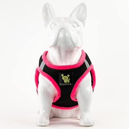 EcoBark Teacup Dog Harness - Luxury Step in Dog Harness in Black & Pink - Soft & Secure Body Halter Vest - Reflective Halter Vest - color: Black and Pink Trim, size: XXS- 4 to 5 lbs- Chest Up to 11 in (Pack of 1)