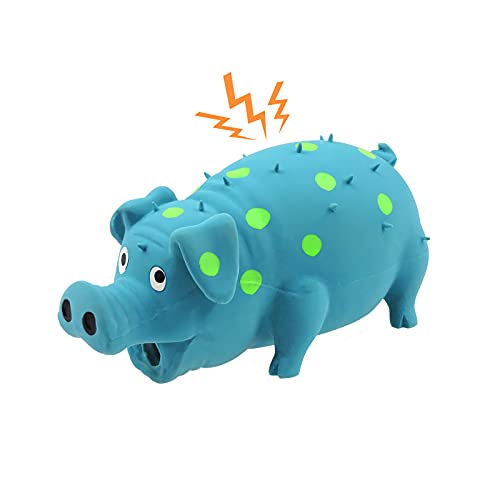 Andiker Dog Squeaky Toy, Dots Latex Dog Chew Toys with a Oinks Sound Squeaker Grunting Pig Dog Toy Durable Self Play 8" Dogs Squeeze Toy for Dental Biting Chasing to Kill Boring Time (Blue) - color: blue