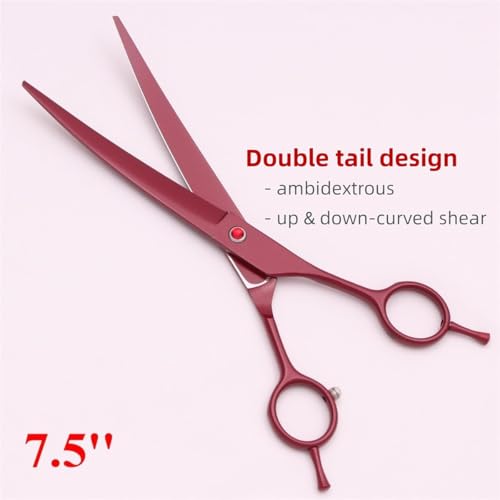 Professional Pet Grooming Shears Set – 7.5" Straight & Curved Cutting Scissors, 7.5" Thinning & Fishbone Shears with Grooming Comb, Complete Scissors Kit for Dogs & Cats (Red) - color: Red