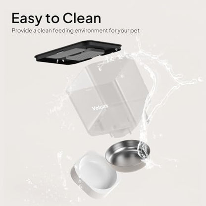 VOLUAS Automatic Cat Feeders - Pet Food Dispenser for Dry Food, Timed Cat Feeder with Desiccant Bag, Programmable Portion Size Control 4 Meals Per Day, 10s Voice Recorder | Programmable Portion Control, Up to 4 Meals Daily, Dual Power Supply, Power-Off Me