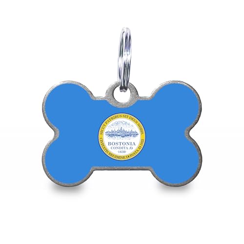 Boston Flag Personalized Dog Tag Custom Engraved Stainless Steel Pet ID Tag with Silencer and Split Ring, Bone - color: Boston Flag, size: Bone