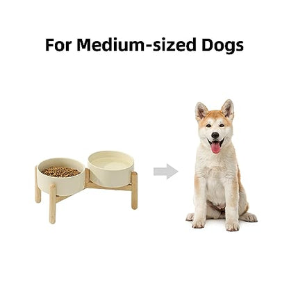 Havniva 6.1inch Ceramic Raised Dog Bowl with Stand, Double Dog Bowls Elevated for Small and Medium Breed Dog Food and Water Bowl Set Non-Slip Dog Dish Large Capacity Feeding Pet Water Bowl - color: 2 Bowls+Stand - Light Yellow, size: 6.1inch