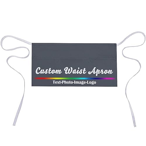 sophiehome Custom Waist Apron with Pockets Add Photo Logo Name Personalized Waiter Server Short Aprons for Kitchen - color: Dark Heather