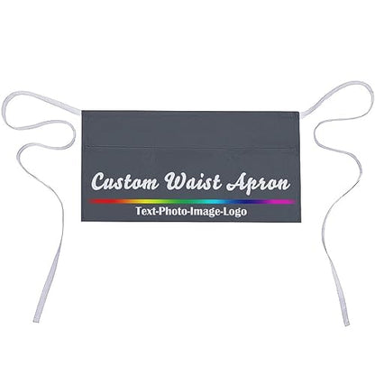 sophiehome Custom Waist Apron with Pockets Add Photo Logo Name Personalized Waiter Server Short Aprons for Kitchen - color: Dark Heather