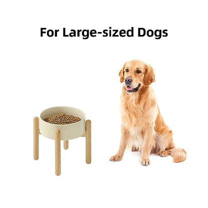 Havniva 8.3inch Ceramic Raised Dog Bowl with Stand, Elevated Dog Bowls for Large Breed Dog Food and Water Bowl Non-Slip Dog Dish Large Capacity Feeding Pet Water Bowl - color: Bowl+Stand - Light Yellow, size: 8.3inch