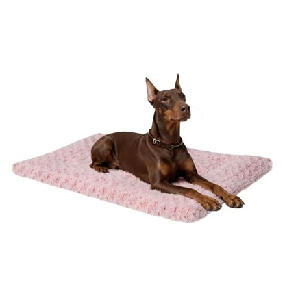 Washable Dog Bed Mat Crate Pad Soft Fluffy Pet Kennel Beds Dog Sleeping Mattress for Large Jumbo Medium Small Dogs, 48 x 30 Inch, Pink - color: Pink, size: 48.00" x 30.00" x 1.50"