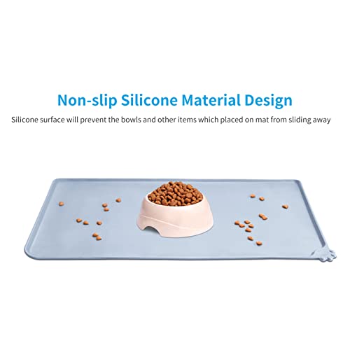 AUDWUD Silicone Waterproof Pet Feeding Mats,Anti Slip Bowl Pad,Dog Mat for Food and Water - color: Ice Blue, size: 18.5" x 11.5"