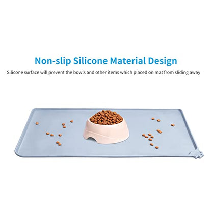 AUDWUD Silicone Waterproof Pet Feeding Mats,Anti Slip Bowl Pad,Dog Mat for Food and Water - color: Ice Blue, size: 18.5" x 11.5"