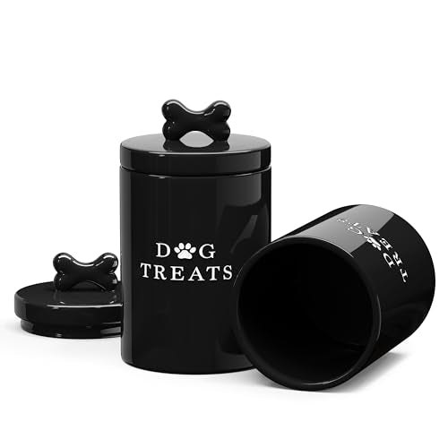 Barnyard Designs Large Dog Treat Container Airtight with Lid, Cute Rustic Ceramic Dog Treat Storage Jar for Kitchen Counter (Black) - color: Black