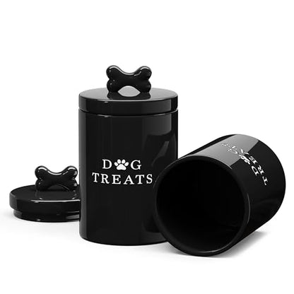 Barnyard Designs Large Dog Treat Container Airtight with Lid, Cute Rustic Ceramic Dog Treat Storage Jar for Kitchen Counter (Black) - color: Black