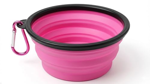 Silicone Foldable Pet Food Water Feeder, Collapsible Travel Bowl for Dog and Cat, Outdoor Portable (Pink) - color: Pink