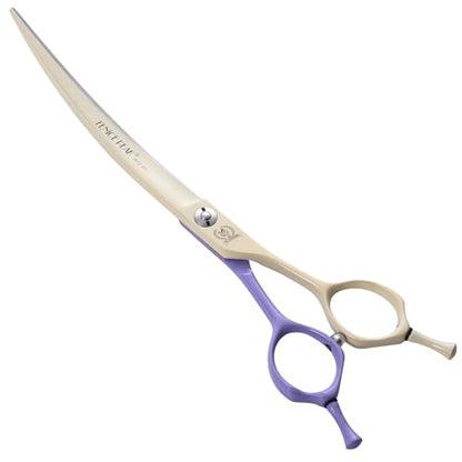 Curved Dog Grooming Scissors with Coating 440C Stainless Steel, 7 inch Professional Curved Shears Dog Grooming，25 Degree of Curved Blade，Pet Shear for Trimming Face and Paw, Violet & White - color: Violet&white