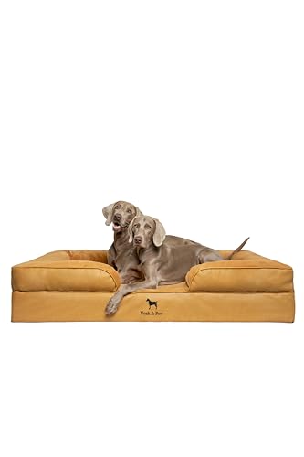 NOAH & PAW Giant Dog Bed XXL, 55x45x11 Inch, Orthopedic Dog Beds, Eggshell Memory Foam Infused with Cooling Gel, Inner Cover, Water Resistant, Machine Washable (Faux Leather) - color: Vegan Leather - Camel, size: XX-Large