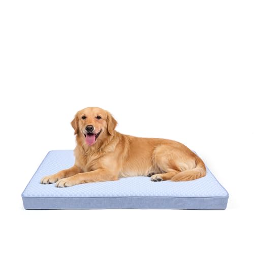 Cooling Dog Bed for Large Dogs, Orthopedic Memory Foam Pet Bed for Crate with Removable Washable Cover,Ideal for Arthritic Dogs (Cooling Fabric, X-Large-41"x 29" x 4") - color: Blue, size: X-Large-41"x 29" x 4"