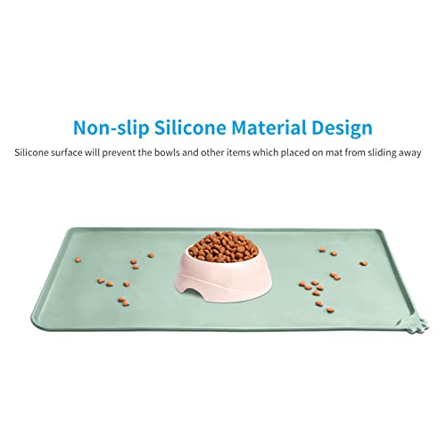 AUDWUD Silicone Waterproof Pet Feeding Mats,Anti Slip Bowl Pad,Dog Mat for Food and Water - color: Lake, size: 18.5" x 11.5"