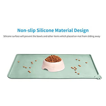AUDWUD Silicone Waterproof Pet Feeding Mats,Anti Slip Bowl Pad,Dog Mat for Food and Water - color: Lake, size: 18.5" x 11.5"