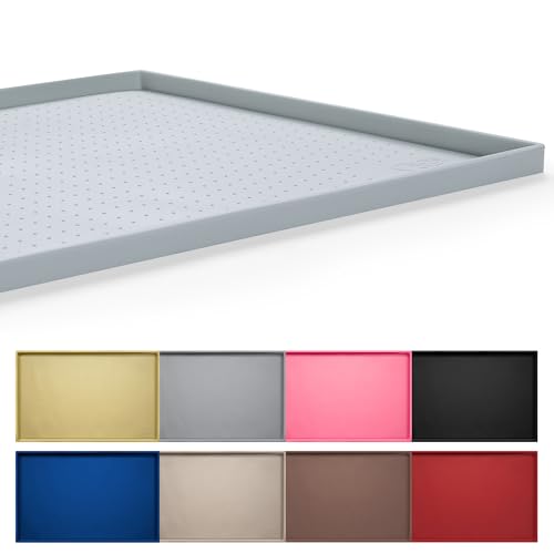 Hubulk Dog Feeding Mat,100% Waterproof Food Grade Silicone Pet Food and Water Bowl Placemat,Dishwasher, High Raised Edge to Prevent Spills,Nonslip Tray to Stop Messes on Floor（19"x12"x0.5", Mist） - color: Mist, size: 19"l X 12"w