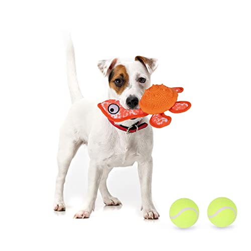 Dog Chew Toys,Puppy Teeth Chew Toys Durable Rubber Material Turtle Shape Dog Toys with 2 Tennis Ball (Orange) - color: Orange