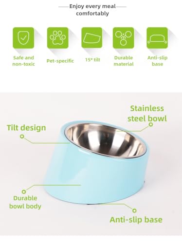 15° Tilted Dog Bowl for Small Dogs Flat-Faced Breeds - Anti-Choke Ergonomic Elevated Feeder Non-Slip Base - 2-in-1 Detachable Stainless Steel Food & Water Bowls - Classic Black Sleek Style (Ｌ, Black) - color: Black, size: L
