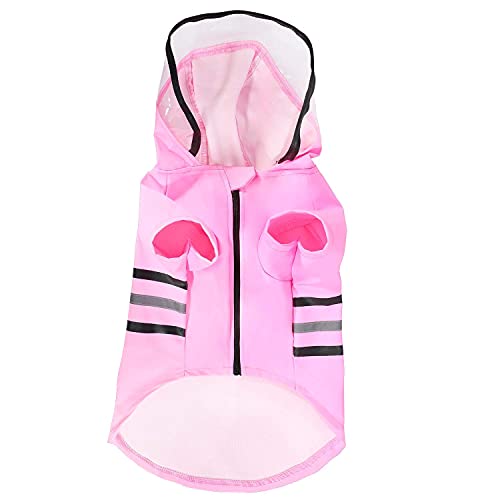 Wizland Reflective Dog Raincoat Dog Rain Jacket with Hood Lightweight Waterproof Rain Coat for Puppies (Pink L) - color: Blushing, size: Large