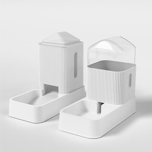 Automatic Cat Feeder and Water Dispenser 2Pcs, Dog Gravity Food Feeder and Water Bowl for Small Medium Pets Puppy Kitten, 3.5L/118.36oz Large Capacity, Easy to Clean (White) - color: White