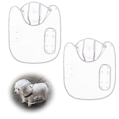 GLOBLELAND 2 Pcs Transparent Dog Raincoat for Small Medium Dogs with Hidden Leash Hole and Adjustable Snaps Dog Rain Poncho Waterproof Pet Clothes Rain Jacket