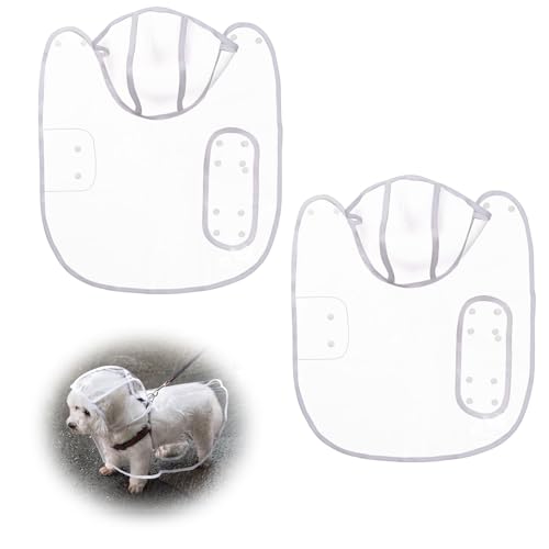 GLOBLELAND 2 Pcs Transparent Dog Raincoat for Small Medium Dogs with Hidden Leash Hole and Adjustable Snaps Dog Rain Poncho Waterproof Pet Clothes Rain Jacket