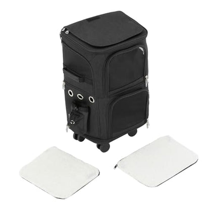 Double-Compartment Pet Rolling Carrier with Wheels, 13.78 * 10.24 * 24.01 in Ajustable Pet Carrier, 22.05 lbs Bearing Collapsible Pet Trolley Bag for Cats, Dogs, Pet Ferrets, Rabbits (Black) - color: Black