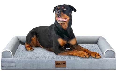 Large Dog Bed Orthopedic Washable: Beds Bolster XL Bed Big XLarge Dogs Memory Foam Sofa Couch Waterproof Removable Cover - color: Light Grey, size: 44.0"L x 34.0"W x 6.5"Th